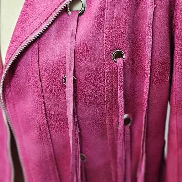 Lena Gabrielle Pink Fringe Moto Jacket – Size 12 - Picture 4 of 13